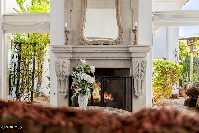 interior details featuring a fireplace