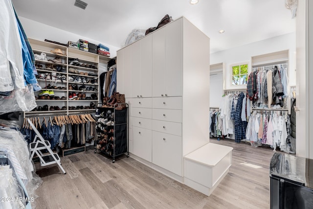 spacious closet featuring light hardwood / wood-style flooring