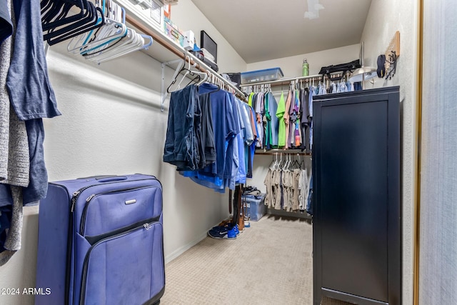 walk in closet with carpet