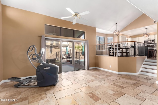 interior space featuring ceiling fan