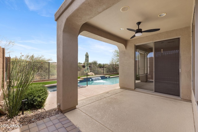 41627 N Cedar Chase Rd, Anthem, AZ 85086 - fenced backyard featuring a ceiling fan and a patio area