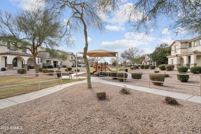 communal playground with a residential view