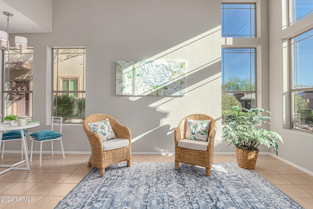 living area with tile patterned flooring