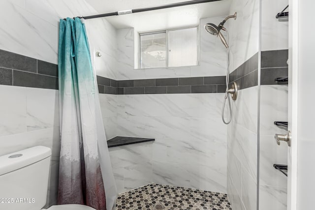 bathroom with toilet and a shower stall