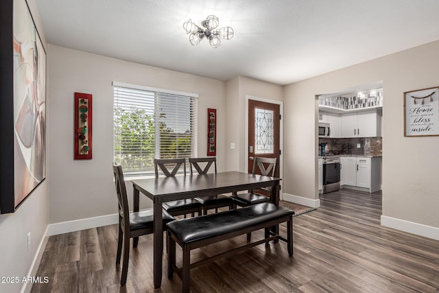 dining room with baseboards and dark wood finished floors
