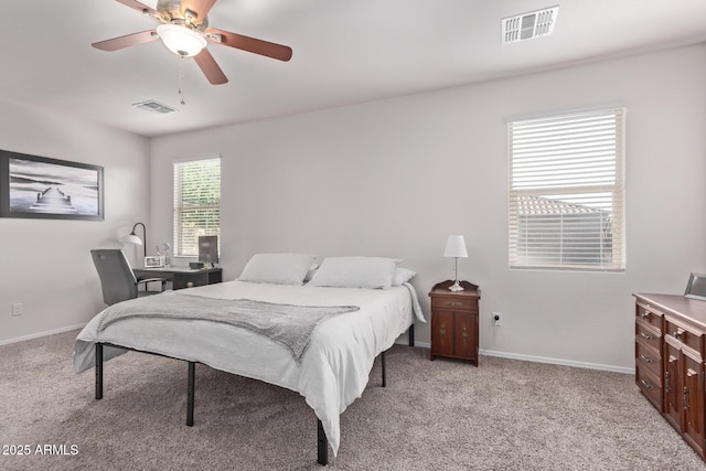 4741 E Fire Opal Ln, San Tan Valley, AZ 85143 - bedroom with light carpet, baseboards, ceiling fan, and an office area