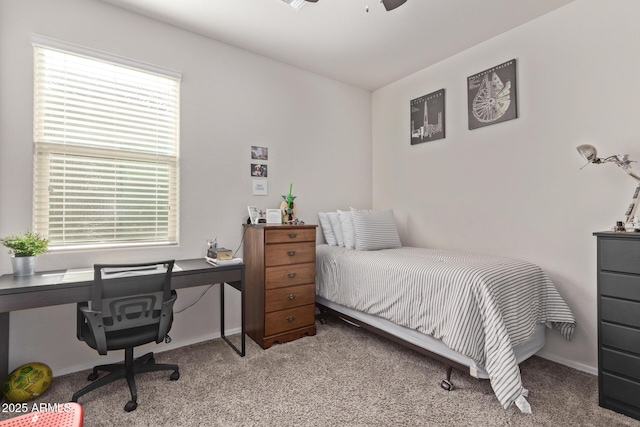 4741 E Fire Opal Ln, San Tan Valley, AZ 85143 - bedroom with carpet floors, an office area, baseboards, and ceiling fan