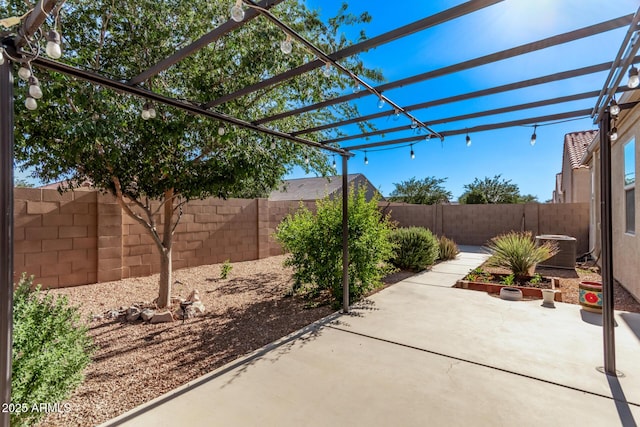 4741 E Fire Opal Ln, San Tan Valley, AZ 85143 - view of patio featuring a fenced backyard, central AC, and a pergola