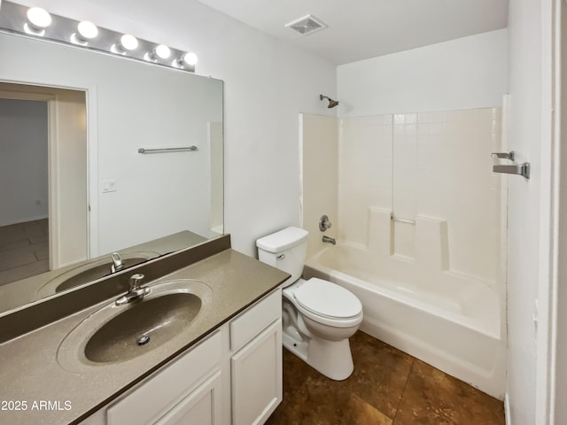 full bathroom with vanity,  shower combination, tile patterned floors, and toilet