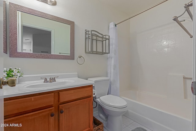 full bathroom with tile patterned flooring, vanity, shower / bath combination with curtain, and toilet