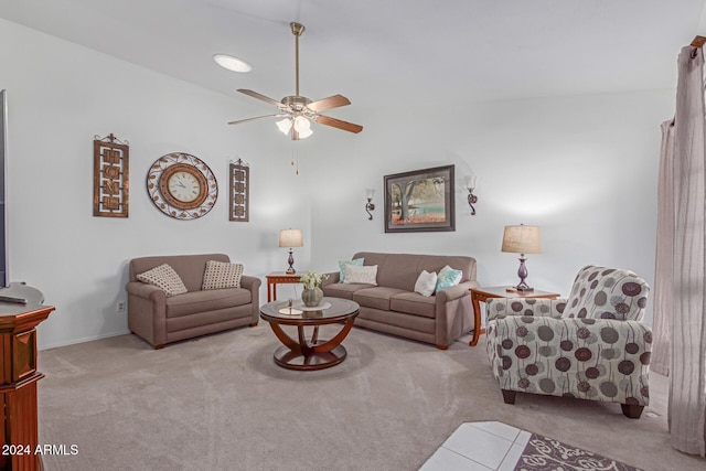 8140 N 107th Ave Unit 129, Peoria, AZ 85345 - living area with carpet flooring, a ceiling fan, and baseboards