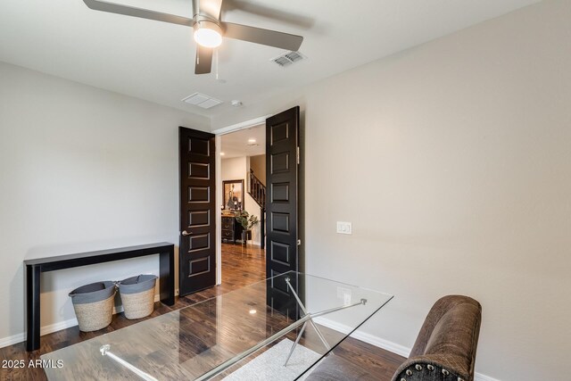 11875 W Lone Tree Trl, Peoria, AZ 85383 - home office with wood finished floors, baseboards, and a ceiling fan