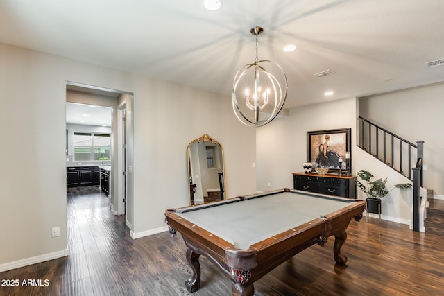 11875 W Lone Tree Trl, Peoria, AZ 85383 - game room featuring wood finished floors, recessed lighting, baseboards, a chandelier, and pool table