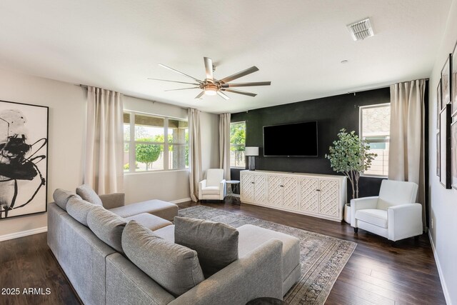 11875 W Lone Tree Trl, Peoria, AZ 85383 - living room with ceiling fan, baseboards, and wood finished floors