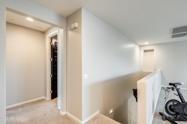 11875 W Lone Tree Trl, Peoria, AZ 85383 - hallway with carpet floors, an upstairs landing, baseboards, and recessed lighting