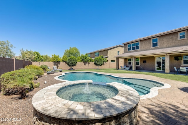 11875 W Lone Tree Trl, Peoria, AZ 85383 - view of swimming pool with a fenced backyard, a patio, and a pool with connected hot tub