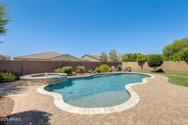 11875 W Lone Tree Trl, Peoria, AZ 85383 - view of swimming pool featuring a fenced backyard, a patio area, and a pool with connected hot tub
