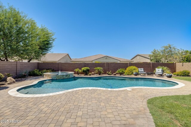 11875 W Lone Tree Trl, Peoria, AZ 85383 - view of swimming pool featuring a fenced backyard, a patio, and a pool with connected hot tub