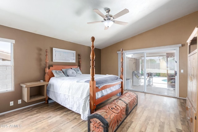 1631 E Carla Vista Dr, Chandler, AZ 85225 - bedroom featuring access to exterior, wood finished floors, baseboards, and vaulted ceiling