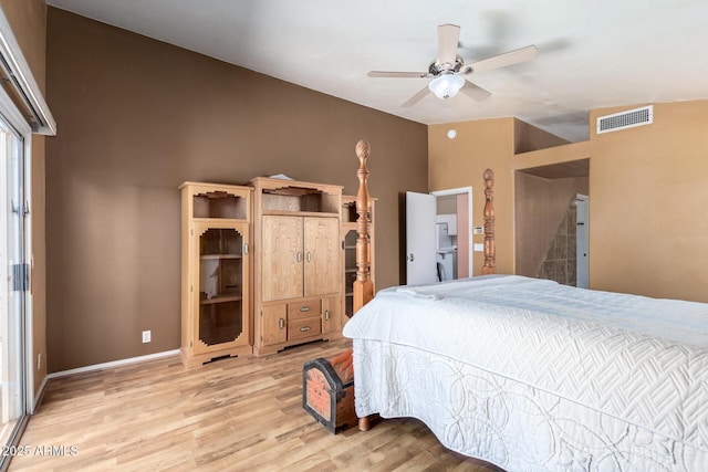 1631 E Carla Vista Dr, Chandler, AZ 85225 - bedroom featuring visible vents, baseboards, light wood finished floors, and ceiling fan