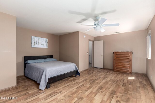 1631 E Carla Vista Dr, Chandler, AZ 85225 - bedroom featuring visible vents, light wood-style flooring, and ceiling fan