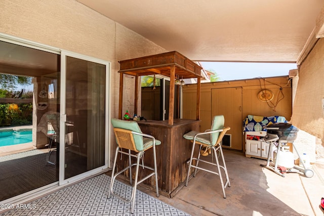 1631 E Carla Vista Dr, Chandler, AZ 85225 - view of patio with a fenced in pool, outdoor dry bar, and fence