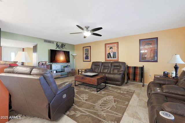 living room with ceiling fan