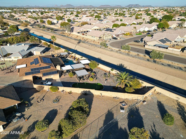 drone / aerial view featuring a mountain view