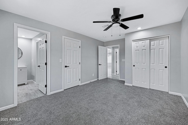 1804 E Pueblo Ave, Phoenix, AZ 85040 - unfurnished bedroom with carpet floors, baseboards, connected bathroom, ceiling fan, and recessed lighting