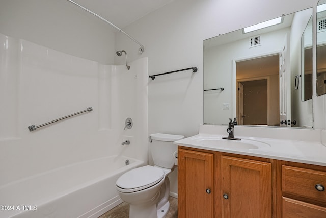 full bathroom featuring shower / bath combination, toilet, and vanity