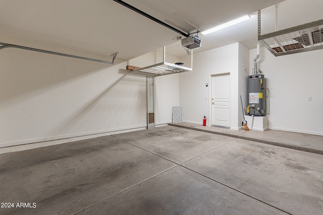 garage with gas water heater and a garage door opener