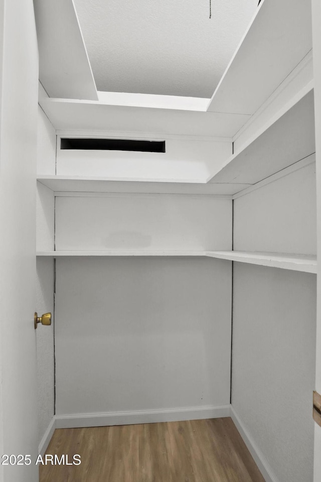 walk in closet with hardwood / wood-style floors