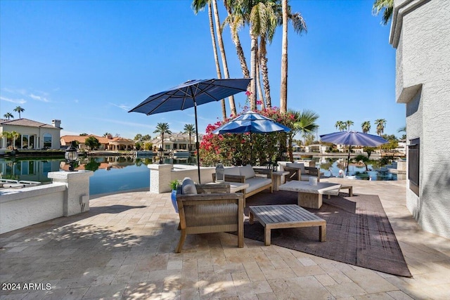 view of patio / terrace featuring a water view