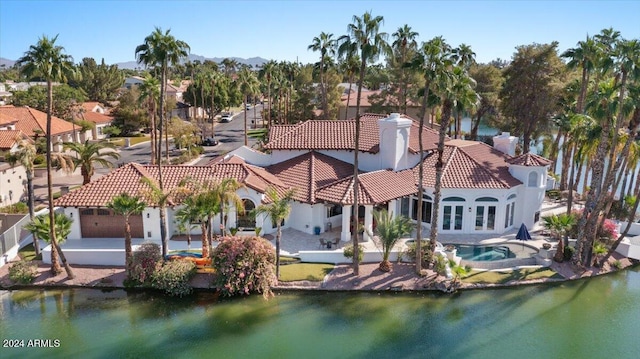 aerial view with a water view