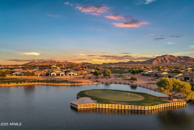 bird's eye view featuring a residential view and a water and mountain view