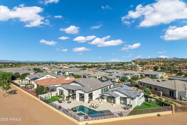 aerial view with a residential view and a mountain view
