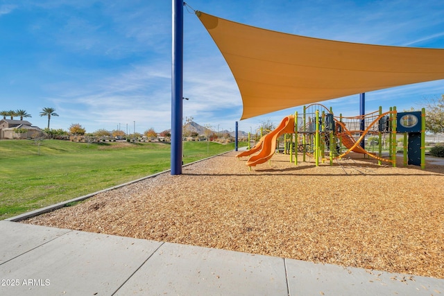 view of play area with a yard