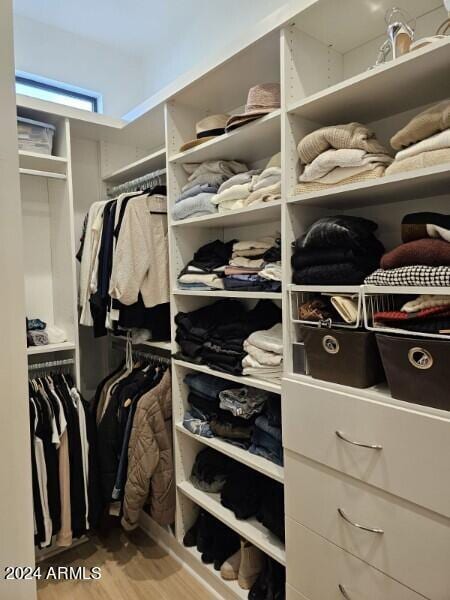 spacious closet with light hardwood / wood-style floors