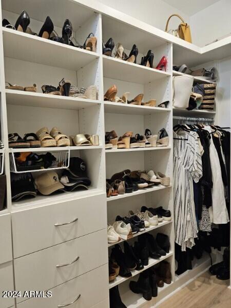 walk in closet featuring hardwood / wood-style flooring