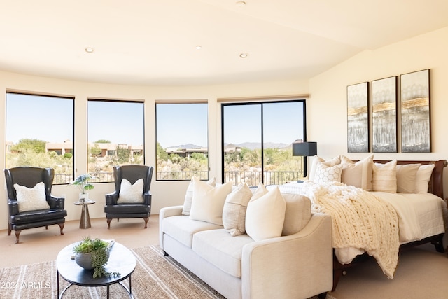 carpeted bedroom featuring vaulted ceiling