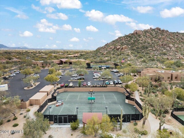 drone / aerial view featuring a mountain view