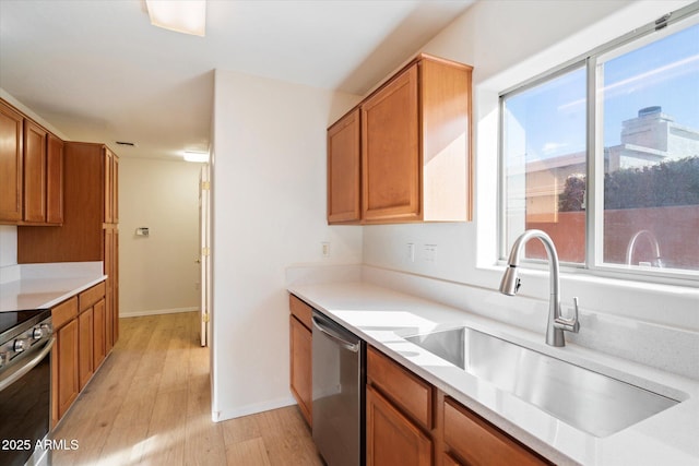 kitchen featuring sink, light hardwood / wood-style flooring, and stainless steel appliances