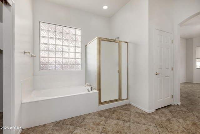 2425 W Red Range Way, Phoenix, AZ 85085 - bathroom with a garden tub, a shower stall, tile patterned floors, and recessed lighting