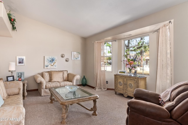 living room with light colored carpet