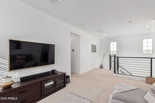 living room with light carpet