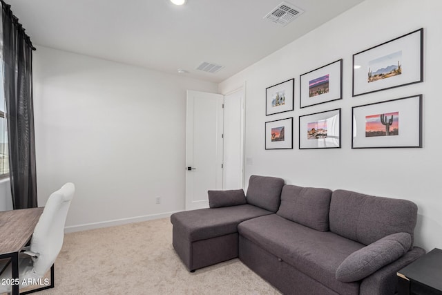 interior space featuring light colored carpet