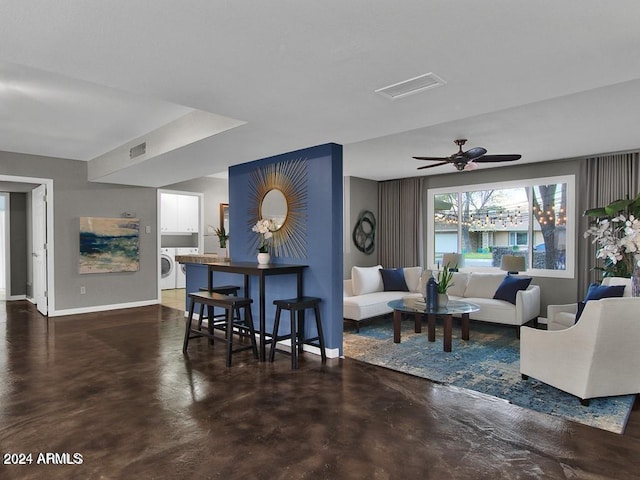 living room with ceiling fan