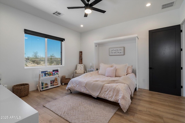 16533 E Dale Ln, Scottsdale, AZ 85262 - bedroom featuring light wood-style flooring, recessed lighting, and ceiling fan
