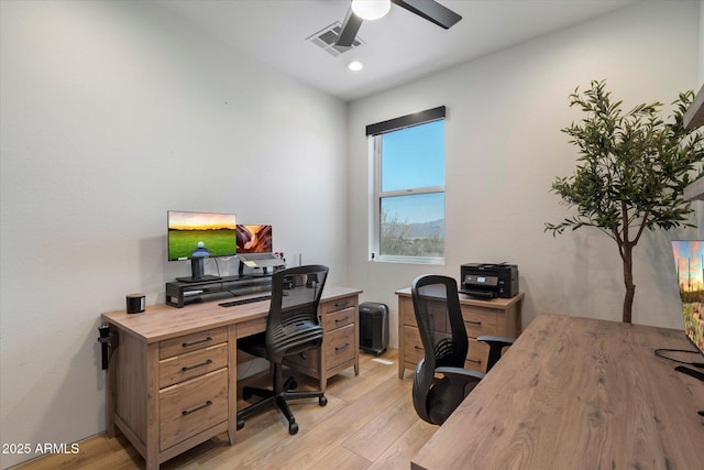 16533 E Dale Ln, Scottsdale, AZ 85262 - office with a ceiling fan, light wood-style floors, and recessed lighting