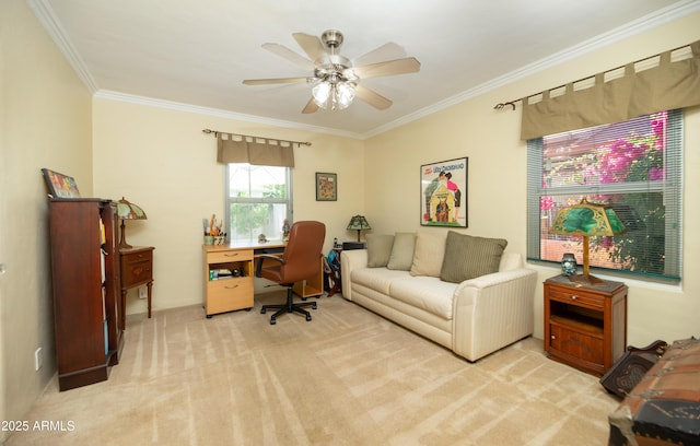 1441 E Hubbell St, Phoenix, AZ 85006 - office featuring crown molding, light colored carpet, and a ceiling fan